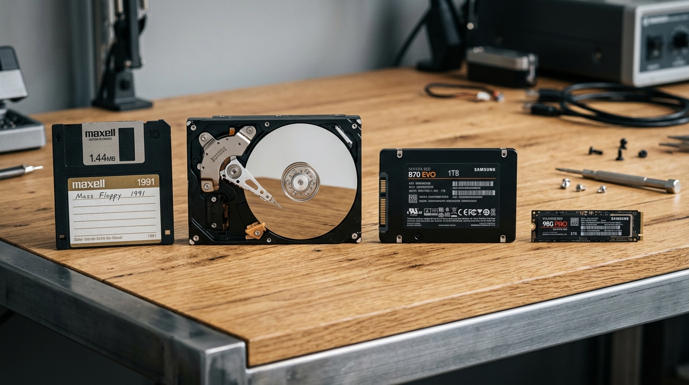 కంప్యూటర్ స్టోరేజ్ పరిణామం - ఫ్లాపీ డిస్క్, HDD, SATA SSD నుండి M.2 NVMe SSD వరకు